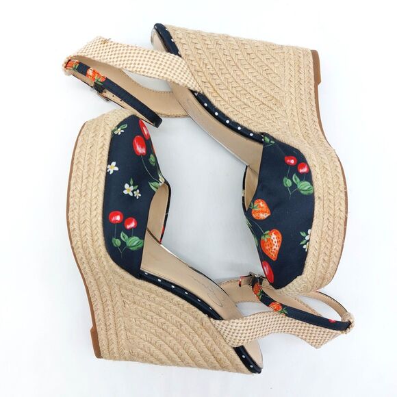 Jessica Simpson Platform Sandals Sz 8.5M Wedges Espadrilles Summer Satin Fruit - Picture 8 of 10